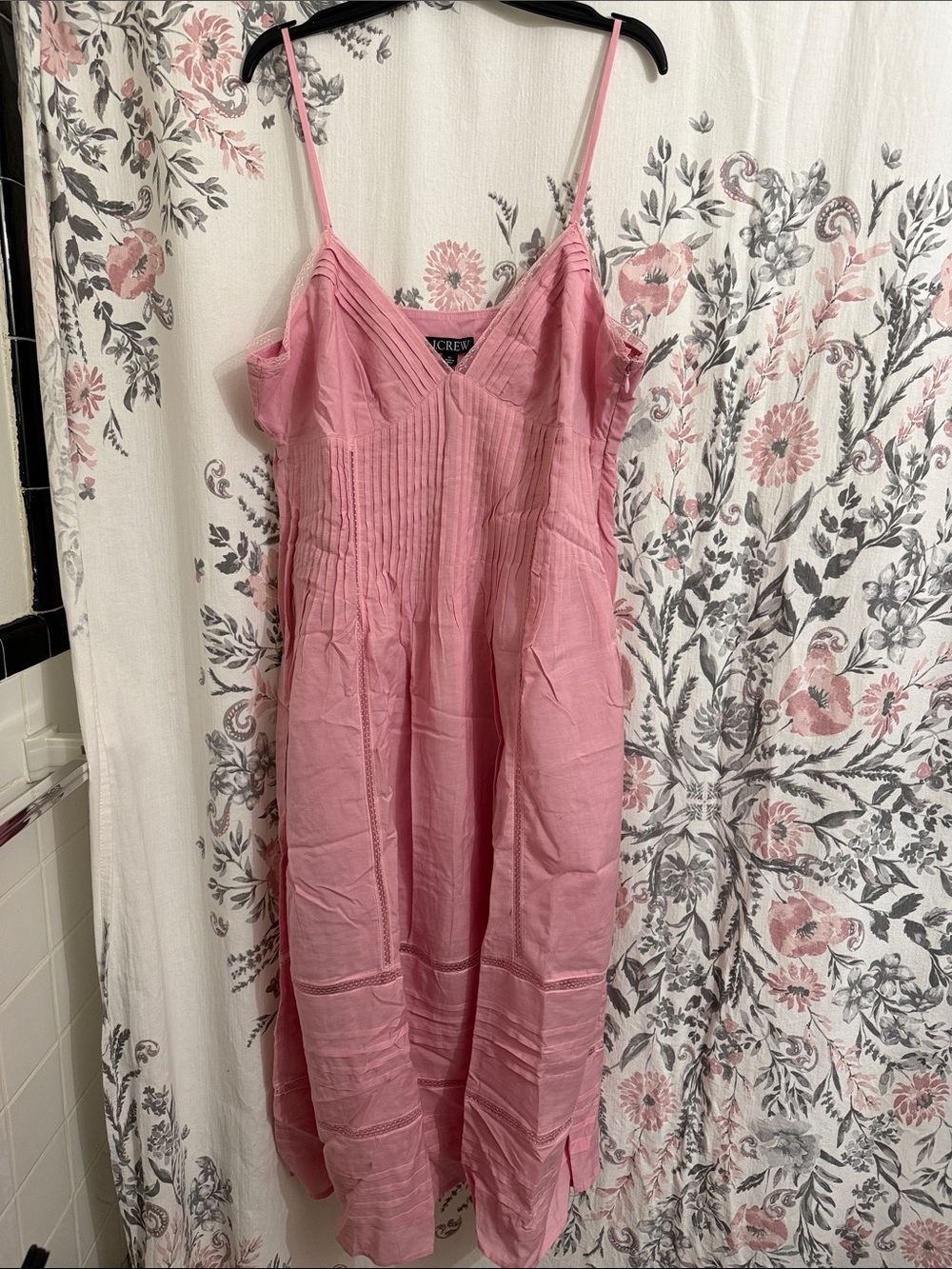 J. Crew Pink Spaghetti-Strap Pintuck Midi Dress